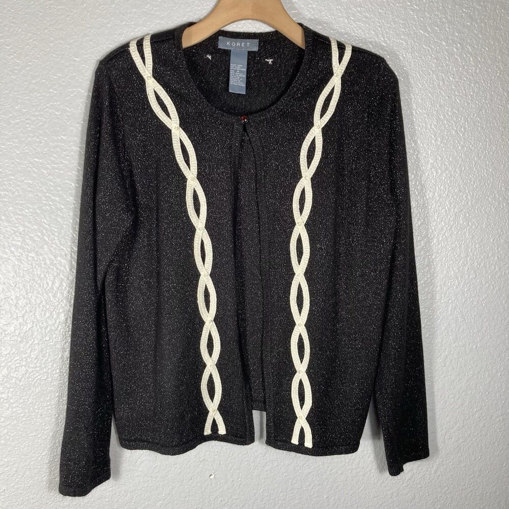 Vintage Koret Womens Cardigan M Black Glitter Sequin Cottage Career Whimsical